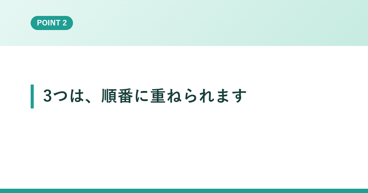 3つは、順番に重ねられます