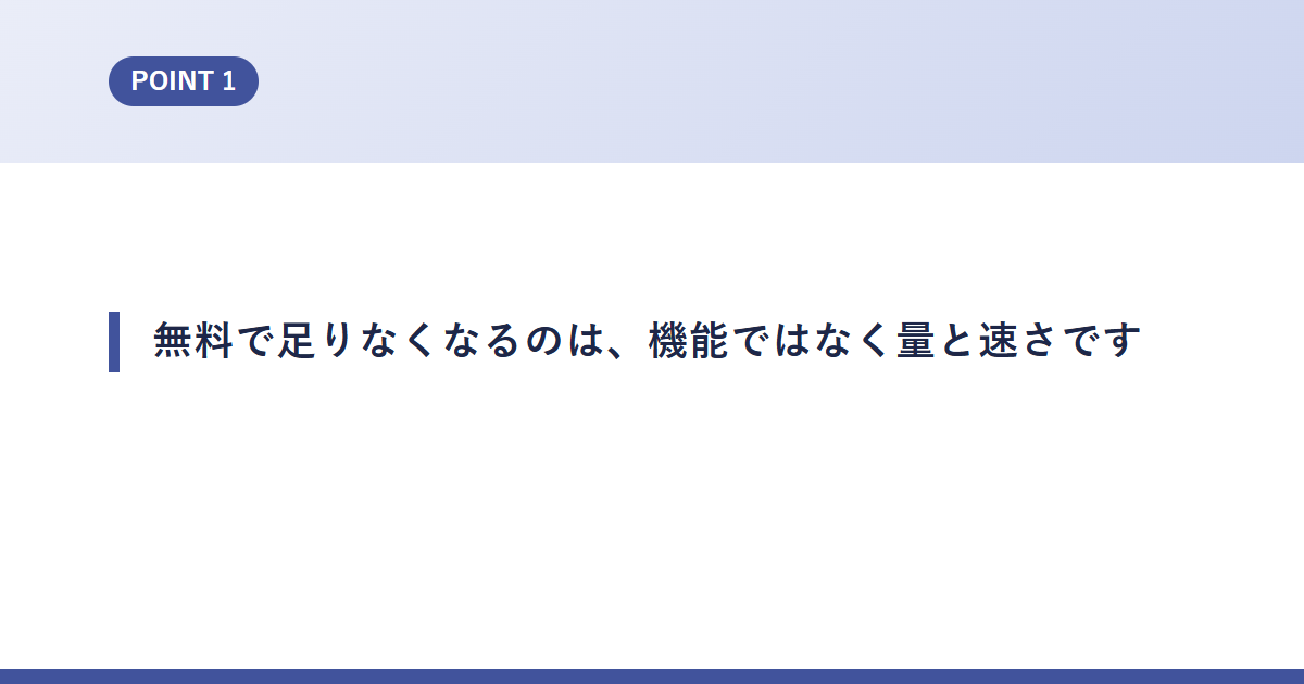 無料で足りなくなるのは、機能ではなく量と速さです