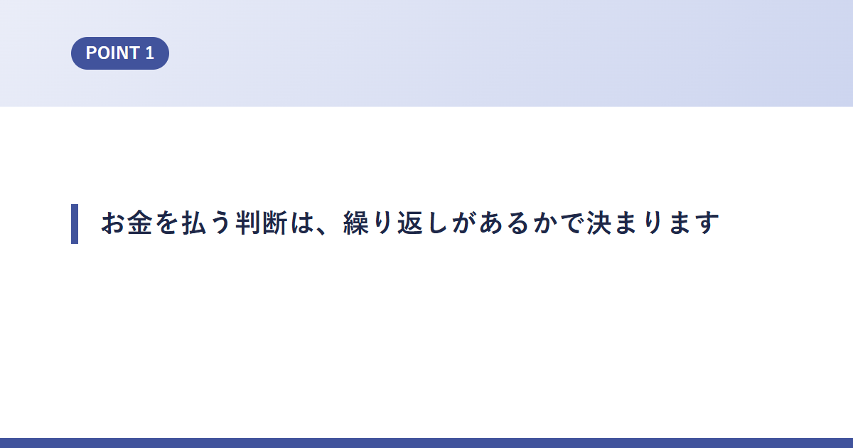 お金を払う判断は、繰り返しがあるかで決まります
